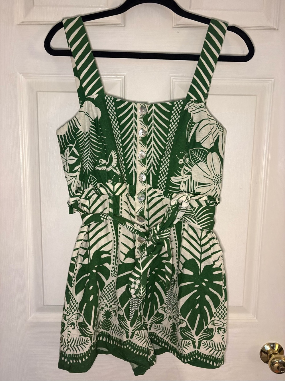 Farm Rio Green and White Tropical Print Romper 🌿